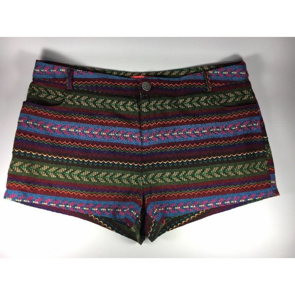 Lulumari Boho Colorful Cotton Shorts Aztec Tapestry pockets Women'sSize Medium M